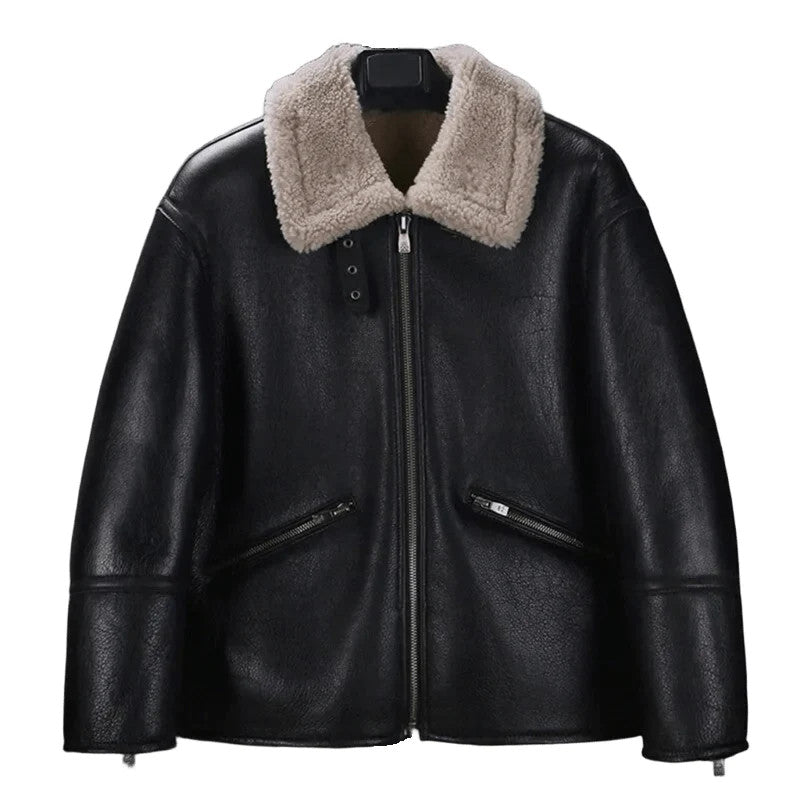 Biker’s Fury Black Leather Shearling Moto Jacket with Beast-Mode Warmth