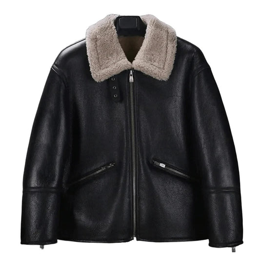 Biker’s Fury Black Leather Shearling Moto Jacket with Beast-Mode Warmth