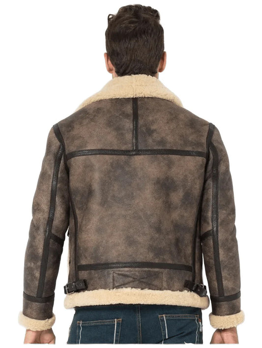 Aviator Rebel Mens B3 Bomber Jacket Shearling Leather with Star-Ready Fur Trim