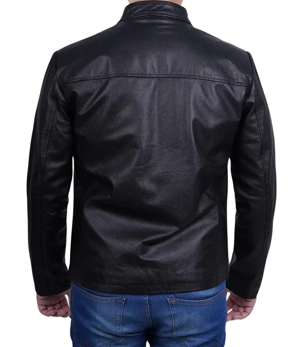 Mens Black Leather Biker Jacket, Heavy-Duty Motorcycle Riding Gear