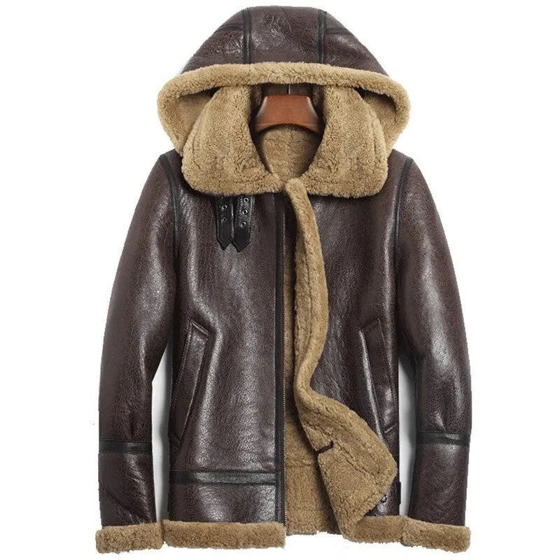 Frosthawk Vintage B3 Flight Jacket, Hooded Sheepskin and Shearling Fur