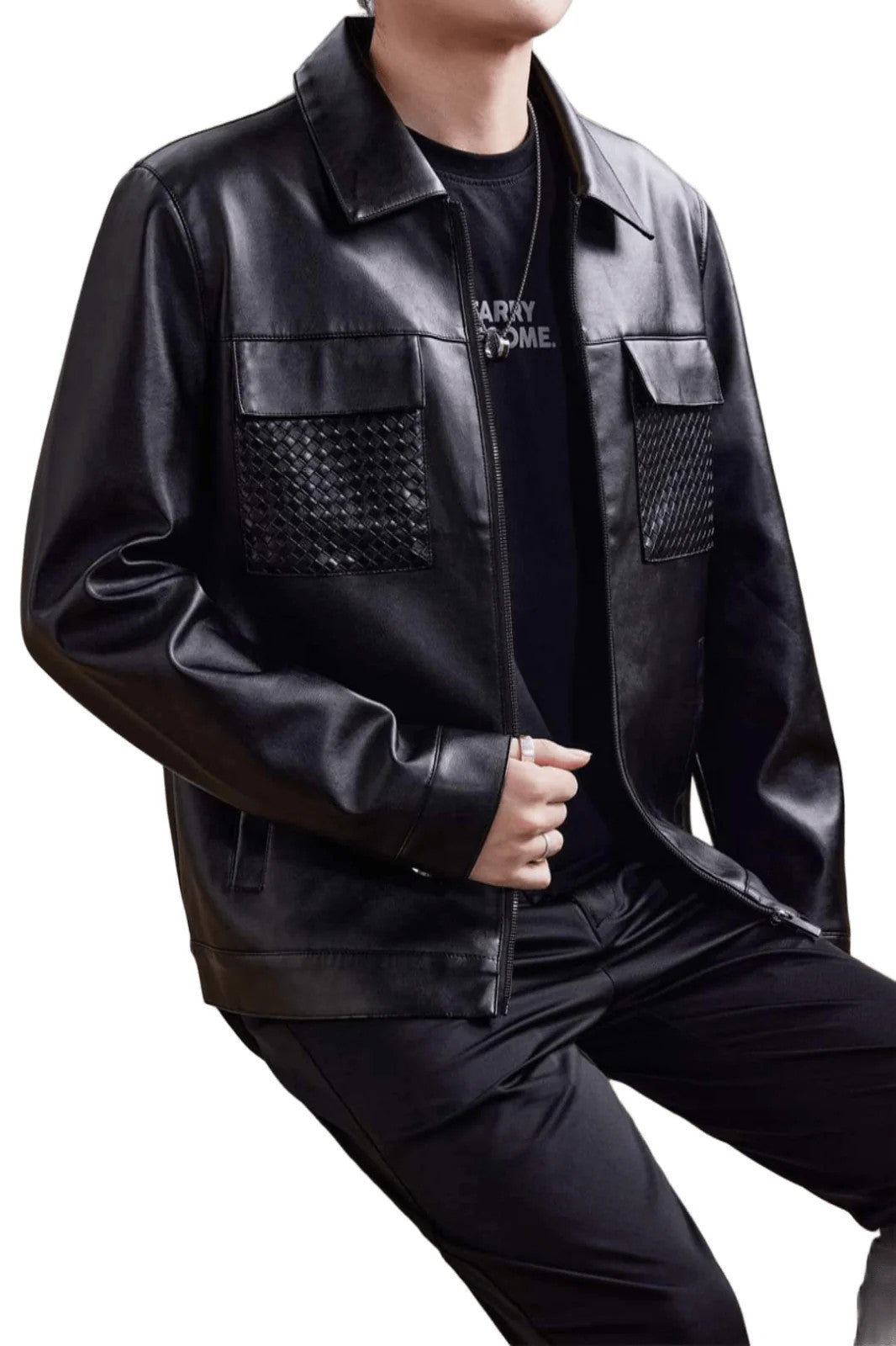 Men’s Elegant Leather Jacket High-End Fashion, Durable Woven Design