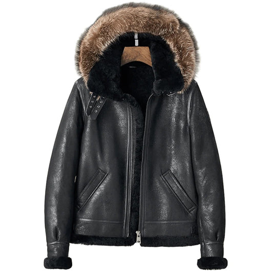 Frozen Midnight Shearling Hooded B3 Jacket for Cold-Weather Rebels