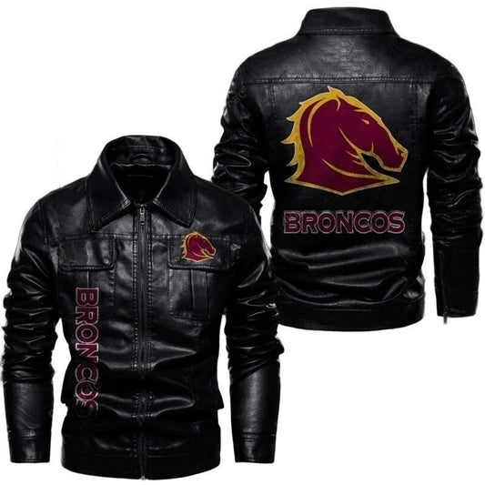 Broncos Leather Jacket Flap Pocket Design with Iconic Team Sticker Patches