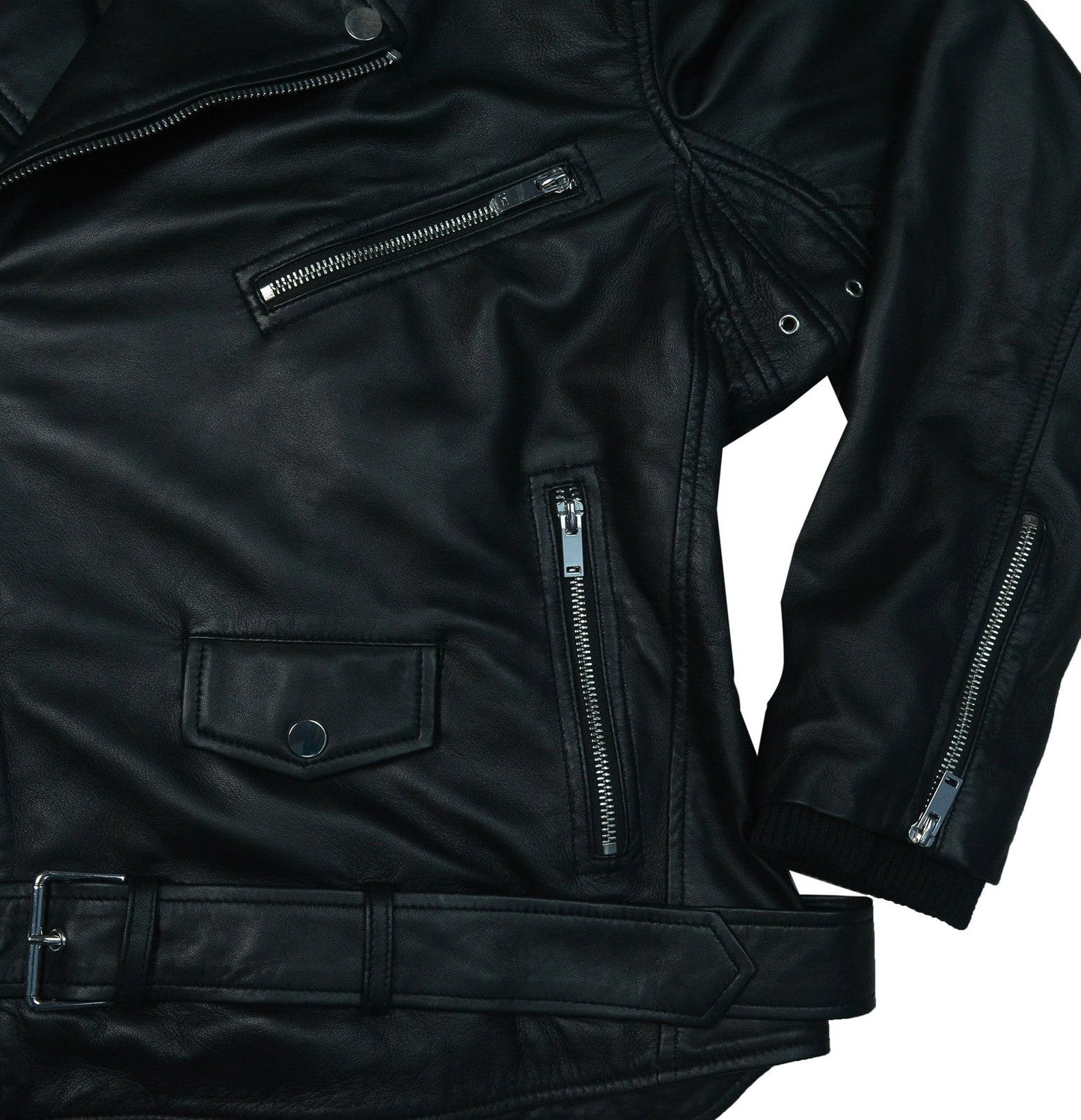 Women's Leather Motorcycle Jacket with Hoodie