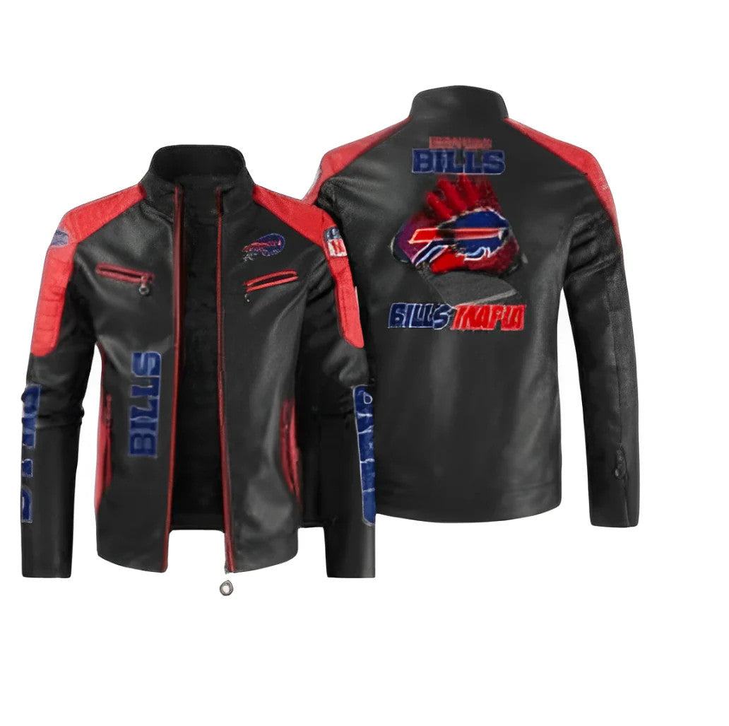Buffalo Bills Leather Jacket Motorcycle and Fan Outerwear, Sticker Patch