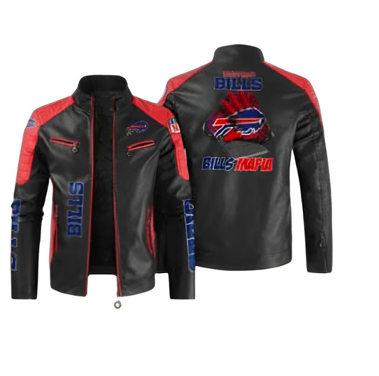 Buffalo Bills Leather Jacket Motorcycle and Fan Outerwear, Sticker Patch