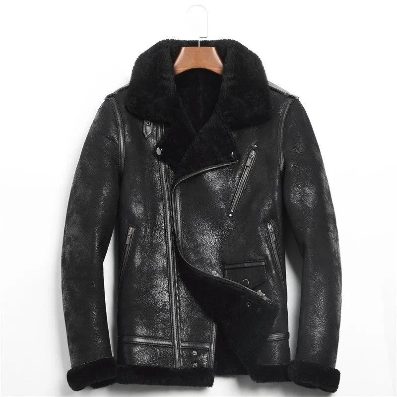 Iceveil Recon Warbird Shearling Jacket, Textured Leather Bomber Cold War Edition