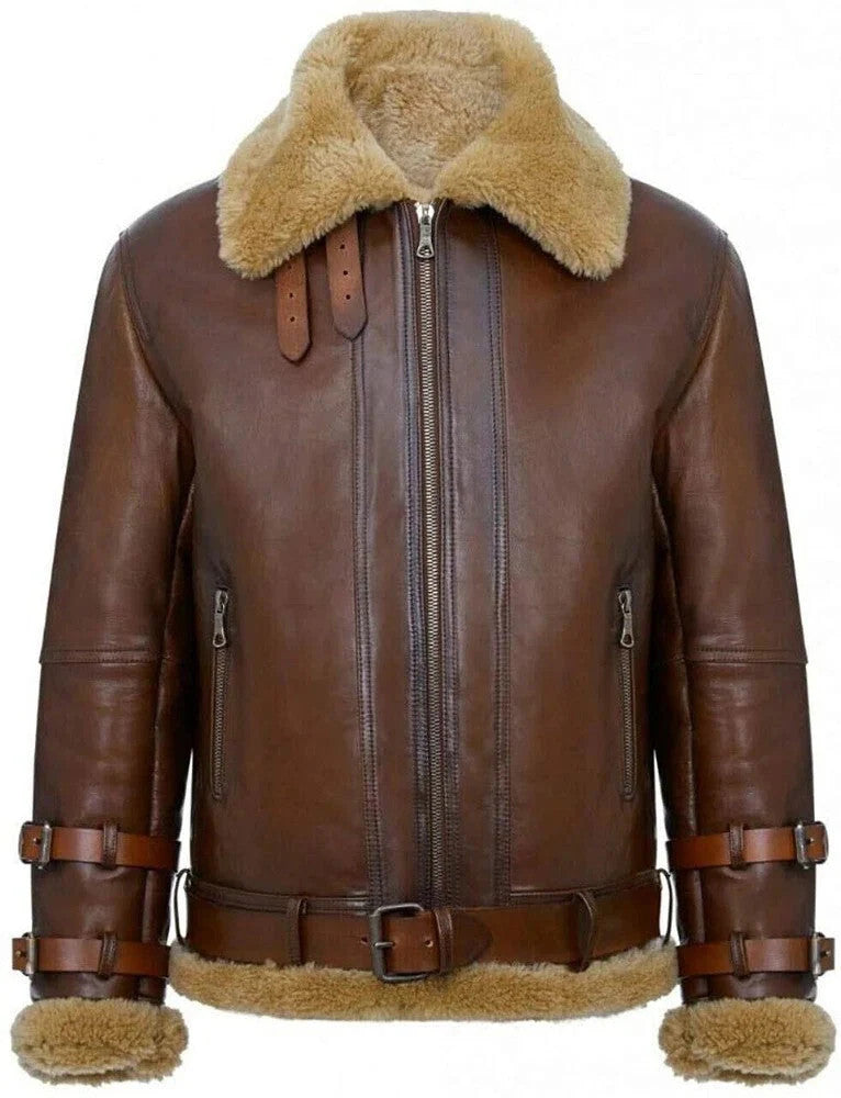 Mens B3 RAF Bomber Aviator Flying Pilot Real Leather Fur Jacket