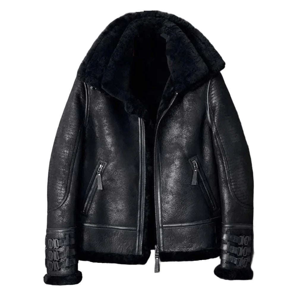 Inferno Hide Mens Shearling Bomber Jacket, Leather and Fur, Winter Armor