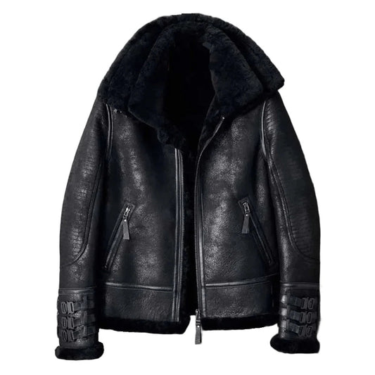Inferno Hide Mens Shearling Bomber Jacket, Leather and Fur, Winter Armor
