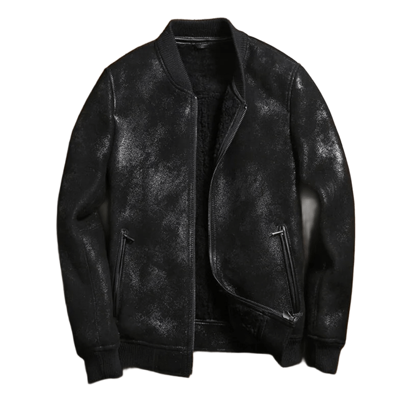 Cracked Legacy Varsity Shearling Jacket for Men Cold Weather Sheepskin Leather