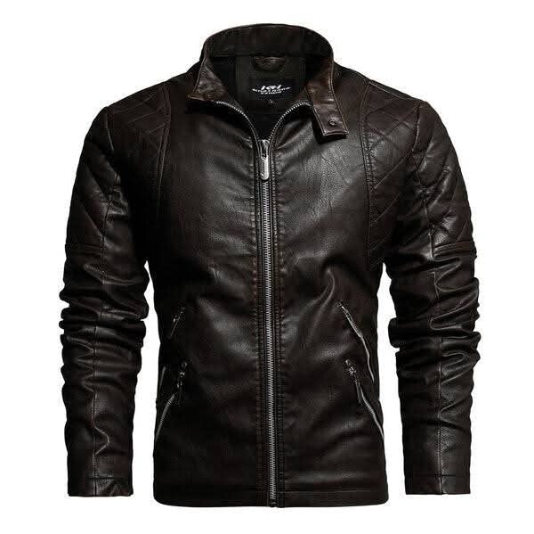 Men’s Leather Winter Jacket Stand Collar, Modern Fit