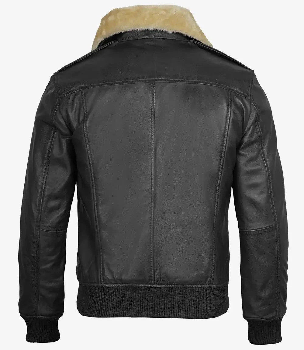 Mens Classic Black Leather Bomber Fur Collar and Tactical Streetwear Look