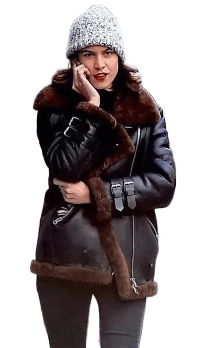 Women B3 Bomber RAF Aviator Flying Shearling Fur Real Leather Jacket Coat