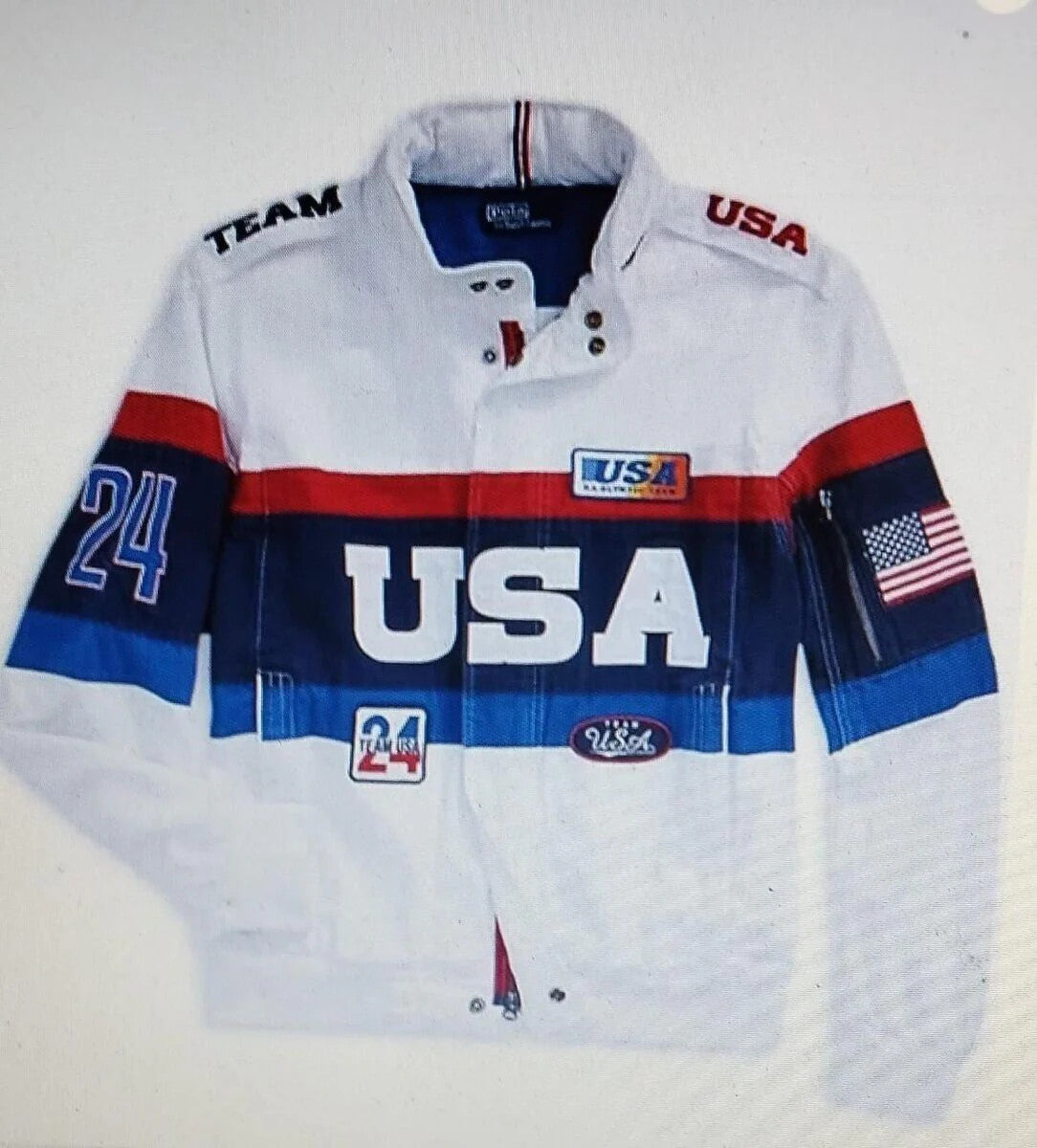 Custom Tailored Mens Classic Team USA Olympic Genuine Leather Jacket