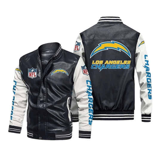 Los Angeles Chargers NFL Leather Jacket, Bomber Varsity Style, Sticker Patches