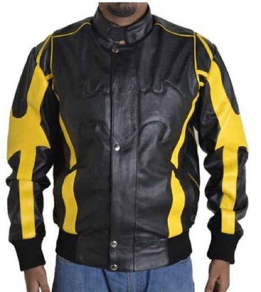 Batman Black Yellow Motorcycle Jacket, Leather Superhero Rider Look