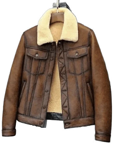 Brownout Bomber Mens Rugged Shearling Leather Pilot Jacket