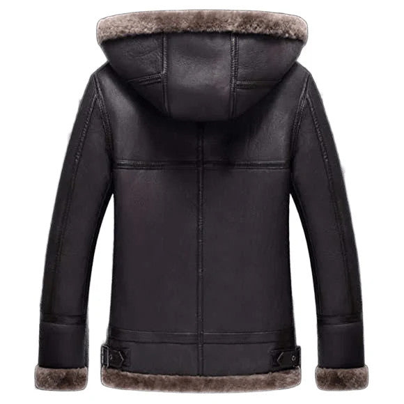 Frostwing Flyer, Hooded Sheepskin Aviator Coat, Vintage Warmth, Modern Edge