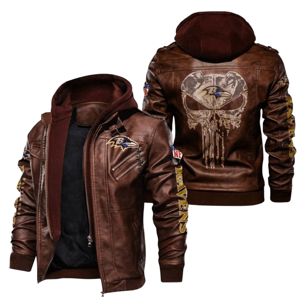 Baltimore Ravens Leather Bomber Jacket, Hooded Style with Patch Variants
