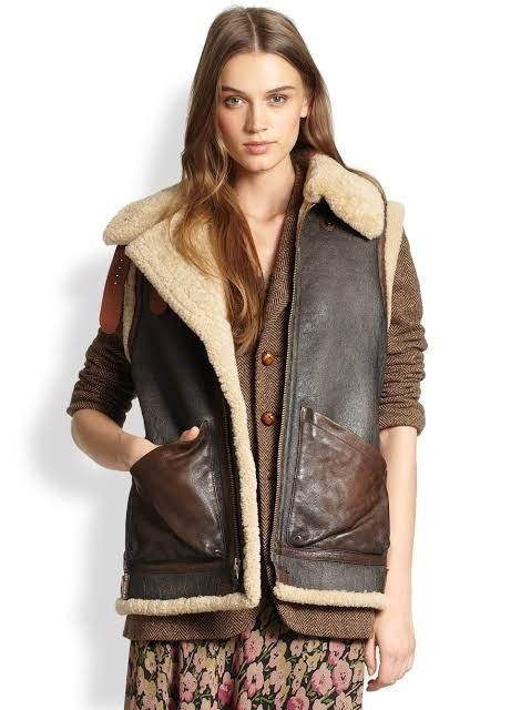 Winged Serenity Aviator Vest Distressed Shearling Leather for Women