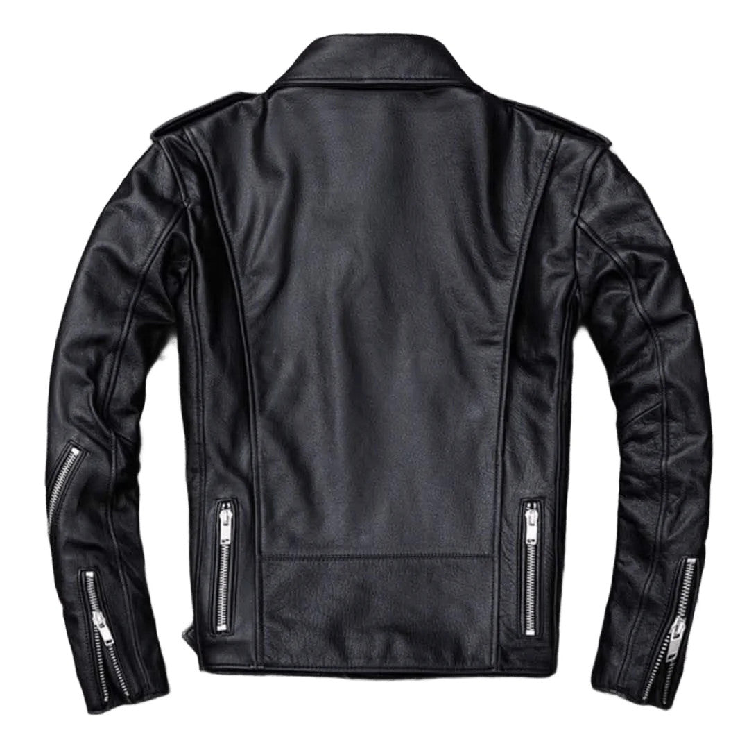Mens Black Brando Negan Biker Lapel Collar Moto Rider Slim Fit Leather Jacket