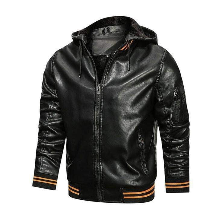 Mens Jacket Spot Hooded Multi-pocket Leather Jacket