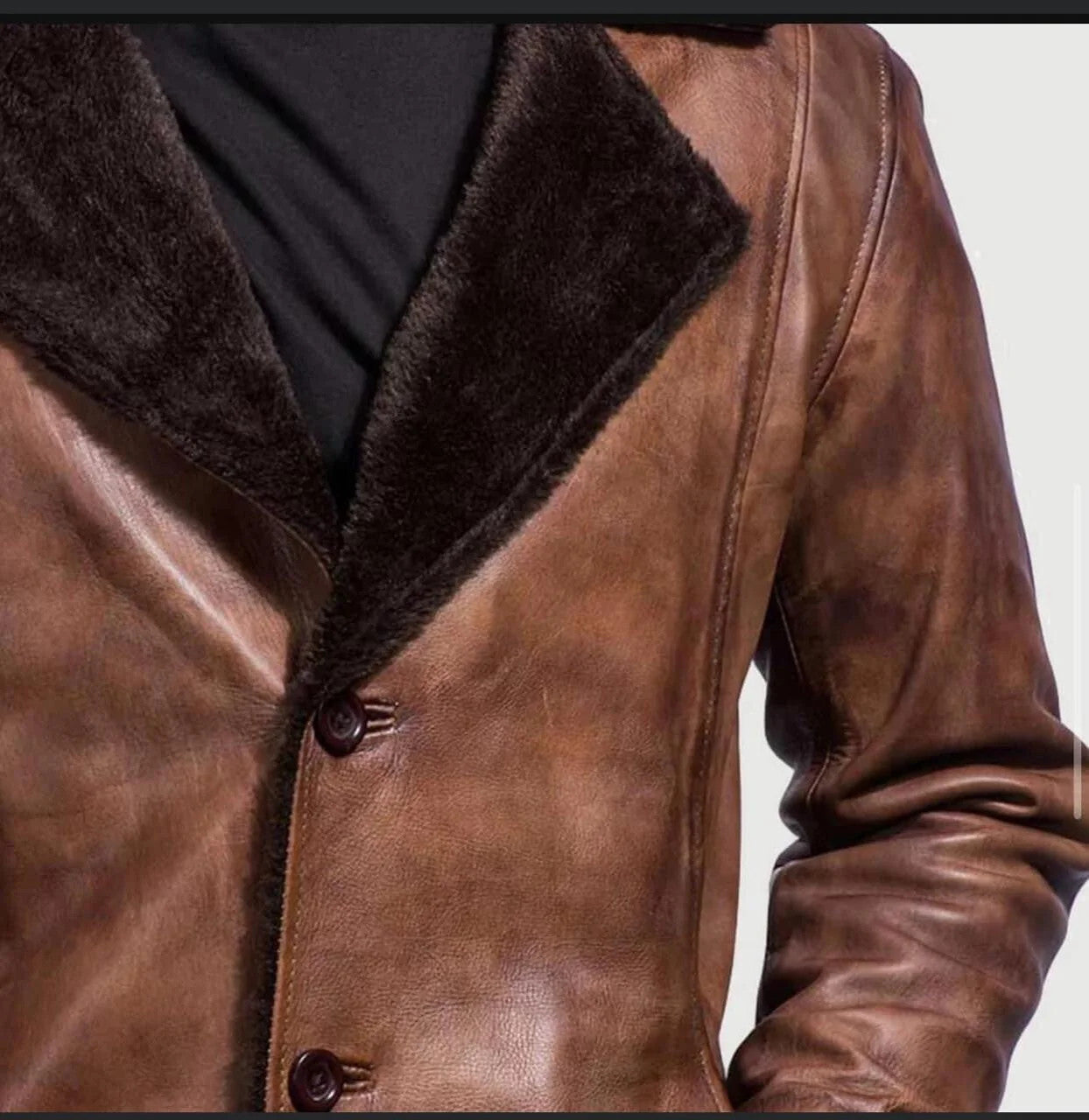 Mens Classic Vintage Brown Genuine Fur Coat Winter