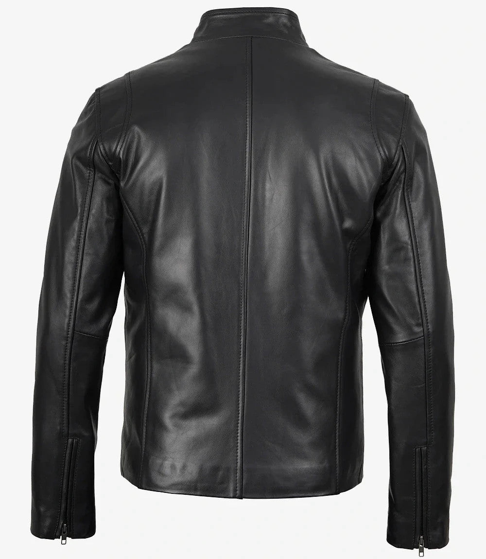 Classic Black Biker Leather Jacket for Men, Café Racer Edge