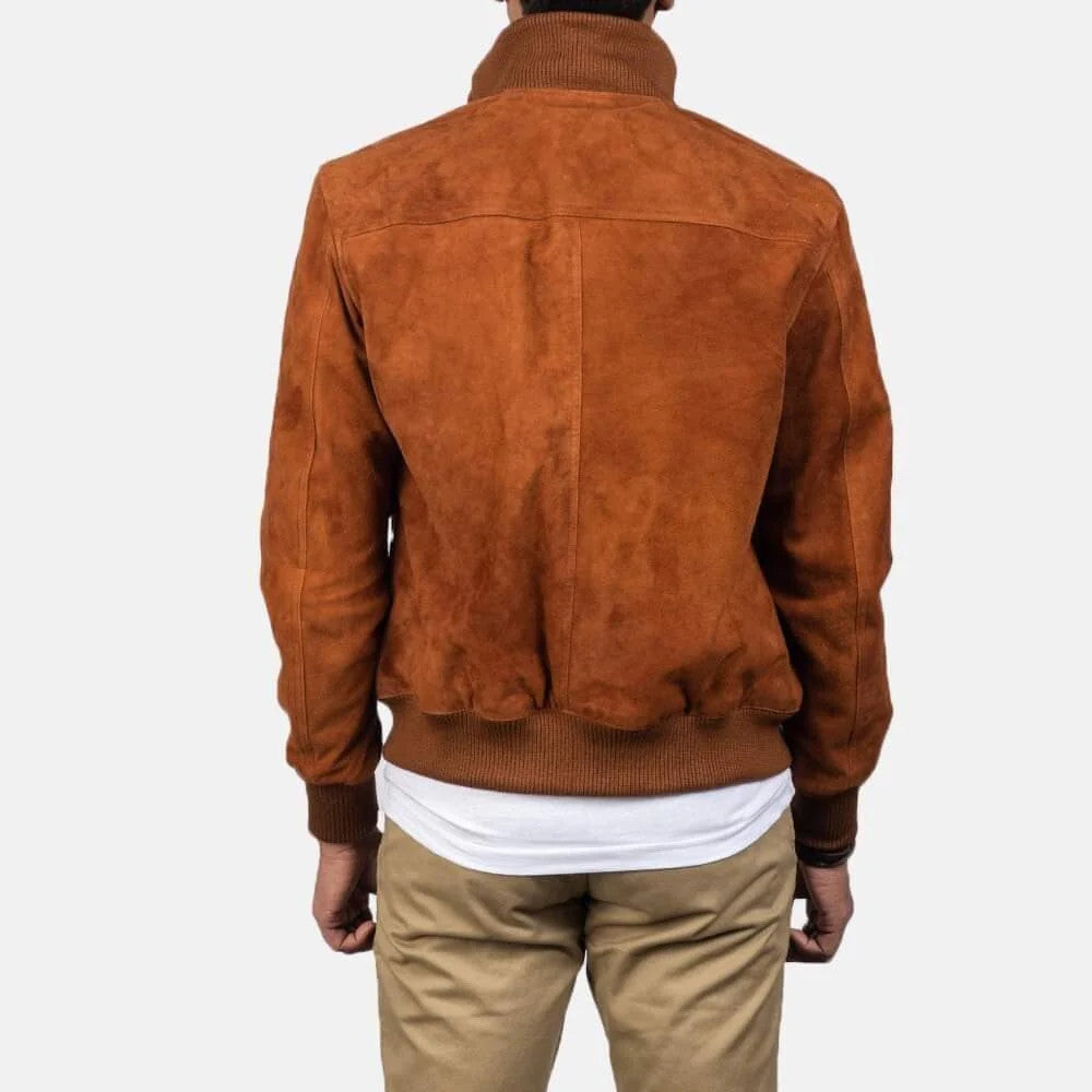 Brown Suede Leather Jacket for Men Button Closure Classic Look