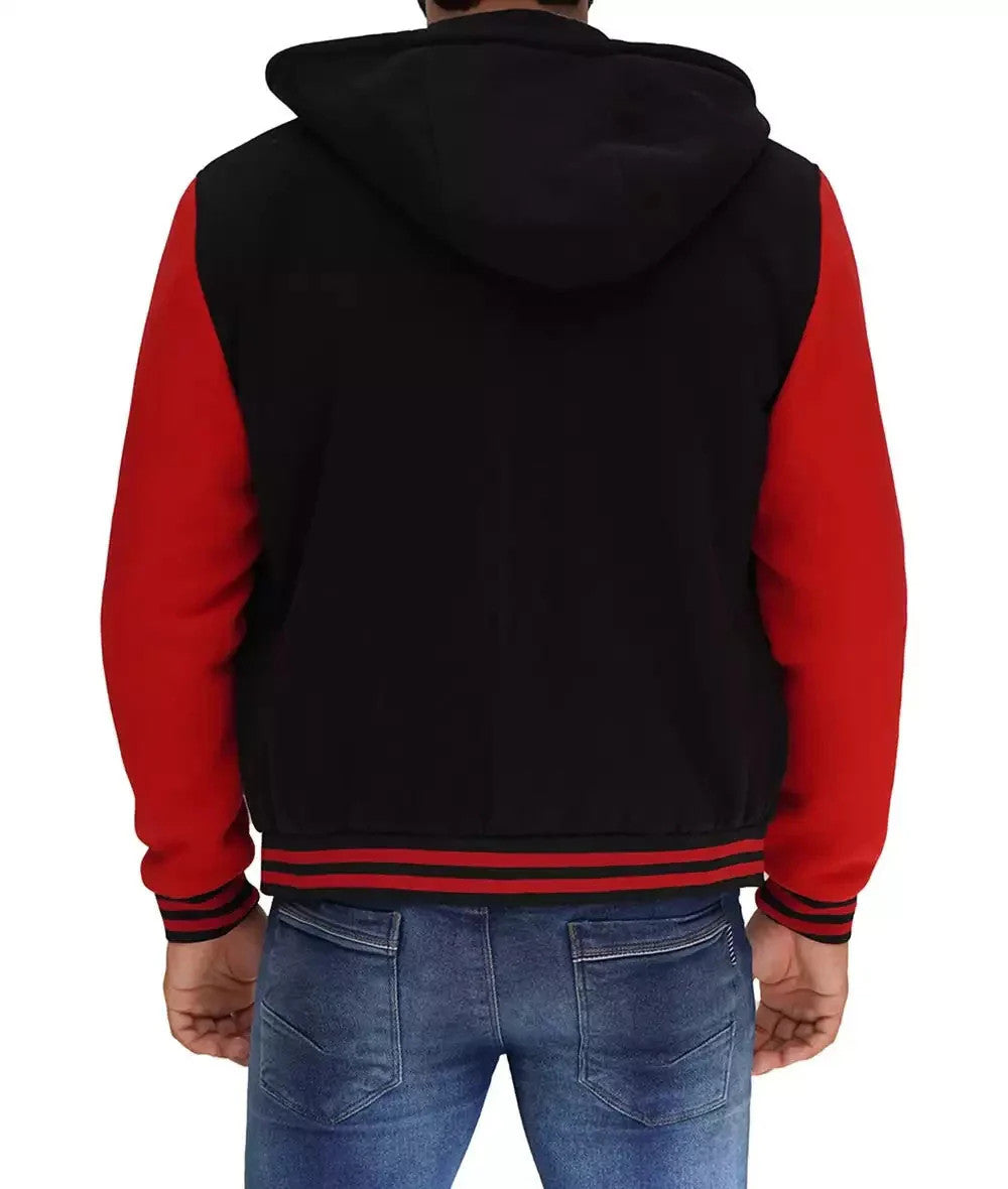 Salerno Black and Red Men’s Jacket, Hooded Varsity Look with Modern Edge