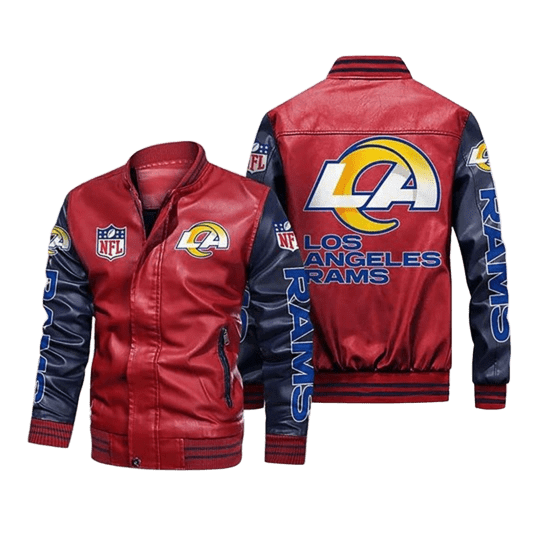 Los Angeles Rams NFL Leather Bomber Jacket, Team Logo Design with Sticker Patch