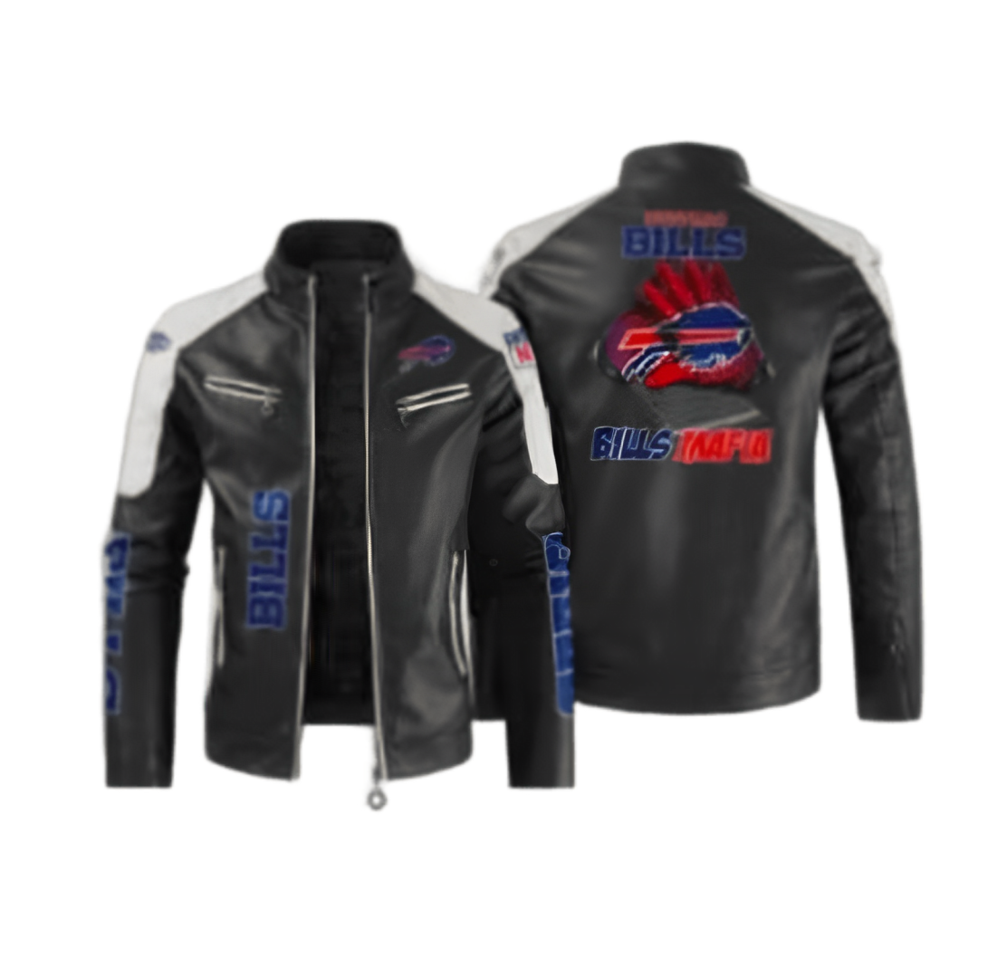 Buffalo Bills Leather Jacket Motorcycle and Fan Outerwear, Sticker Patch