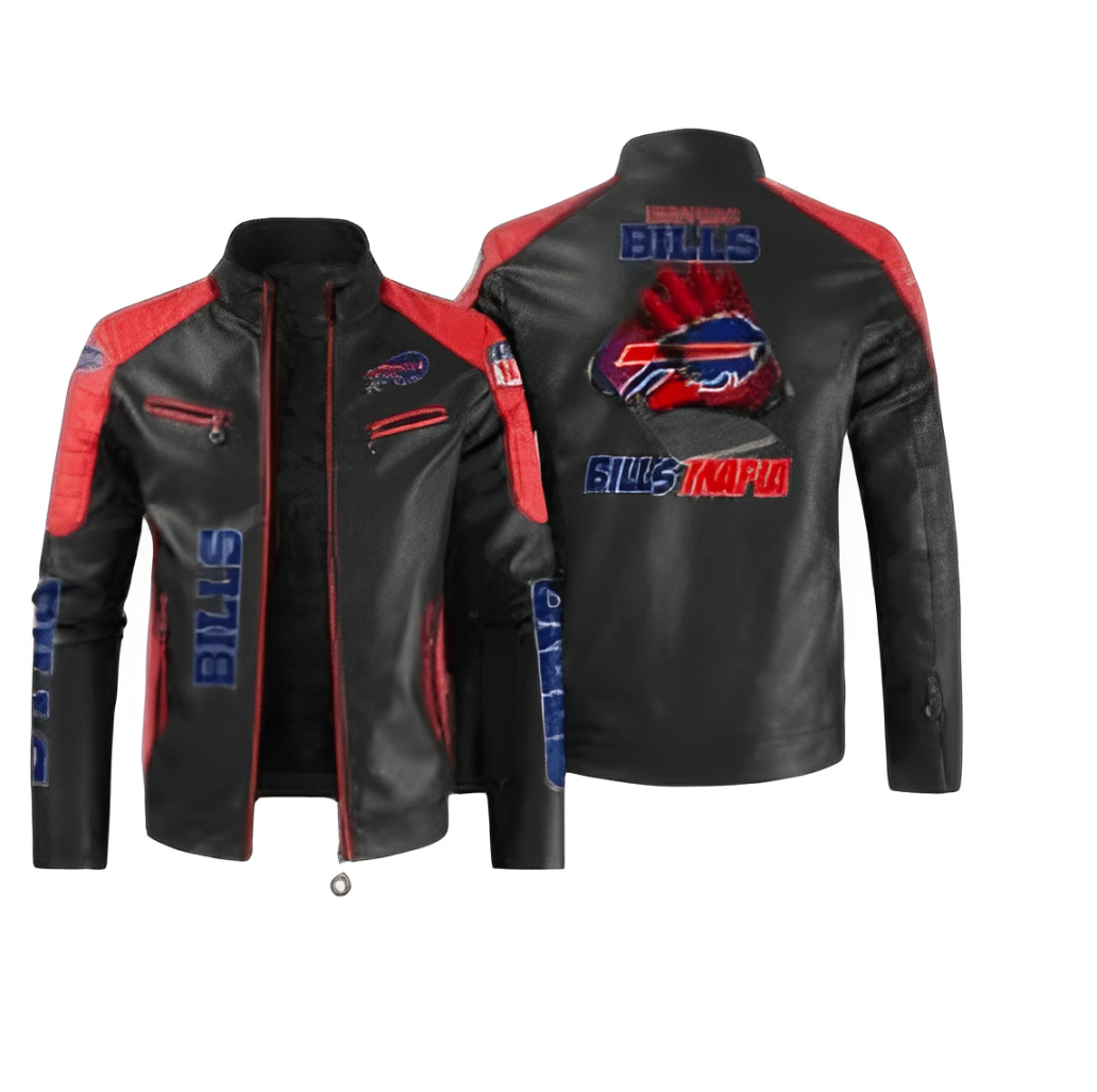 Buffalo Bills Leather Jacket Motorcycle and Fan Outerwear, Sticker Patch