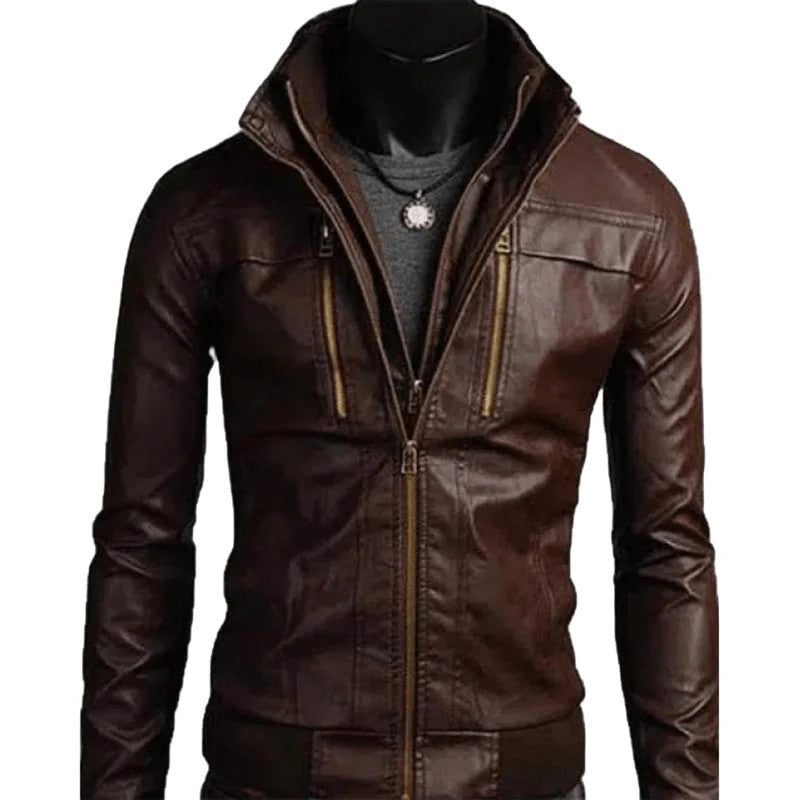 Men’s Brown Motorcycle Leather Jacket Bold and Rugged Look