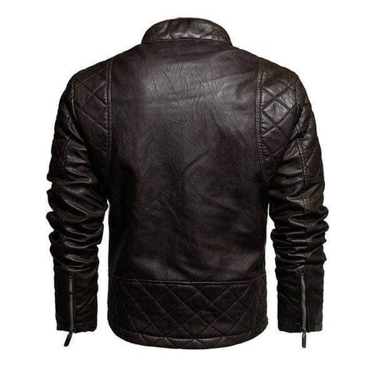 Men’s Leather Winter Jacket Stand Collar, Modern Fit