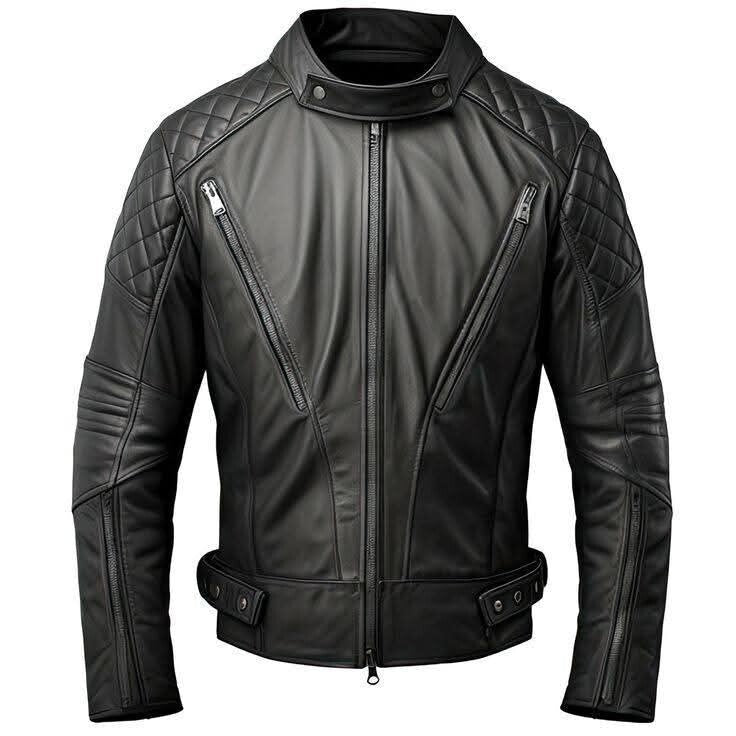 Luxury Black Leather Bomber Jacket Front Zipper Casual and Trendy