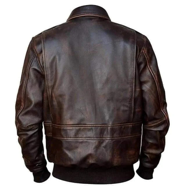 Mens A2 Distressed Brown Leather Jacket, Airforce Aviator Bomber Style