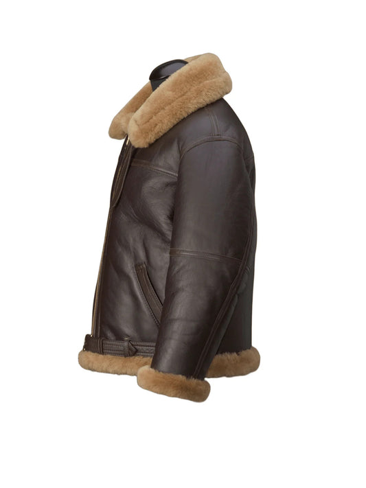 Icewind Legacy Brown B-3 Bomber Shearling-Lined Leather for Cold-Weather Style