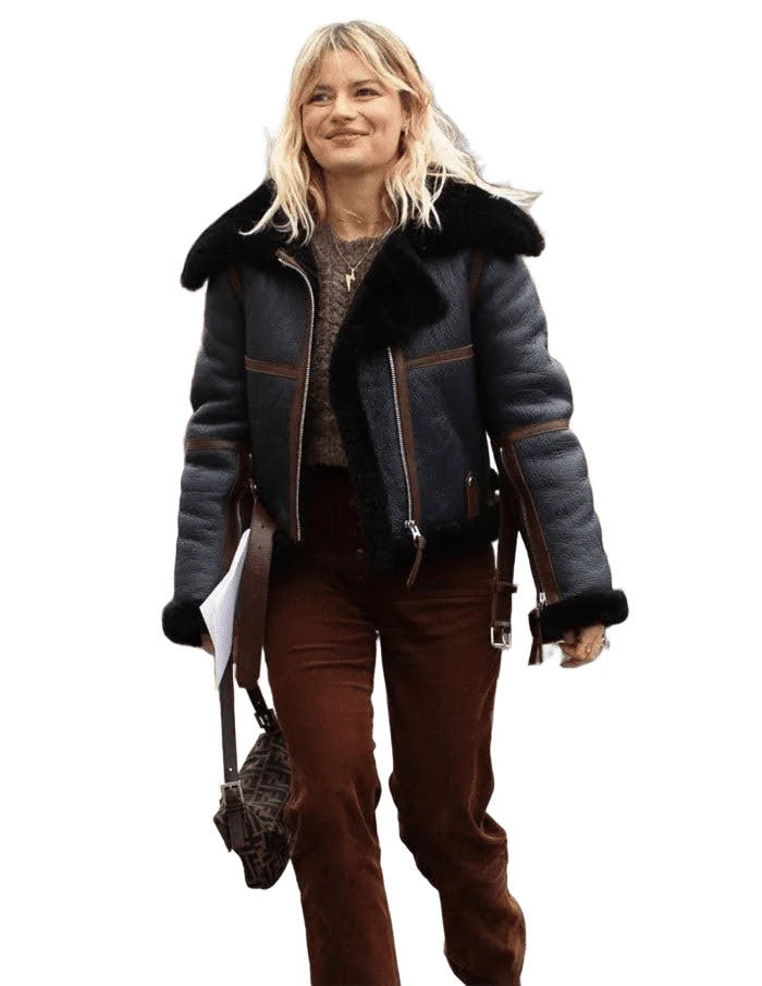 Bomber Beauty Real Leather Aviator Jacket for Women with Shearling Warmth