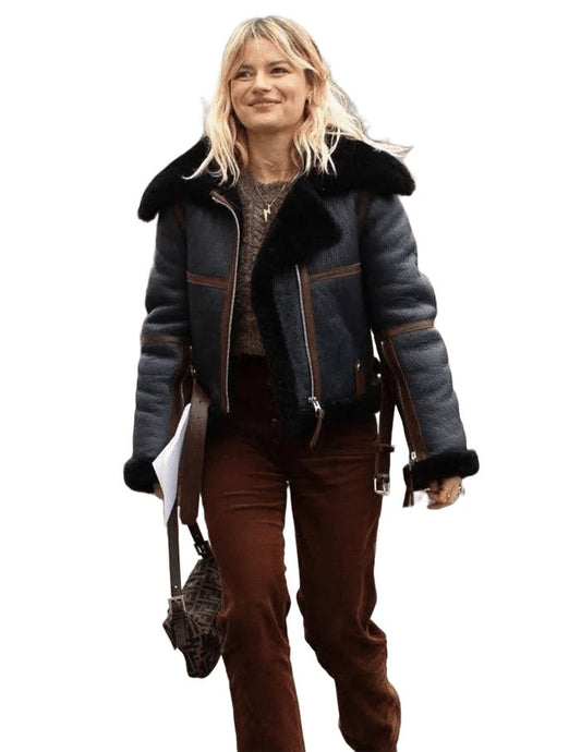 Bomber Beauty Real Leather Aviator Jacket for Women with Shearling Warmth