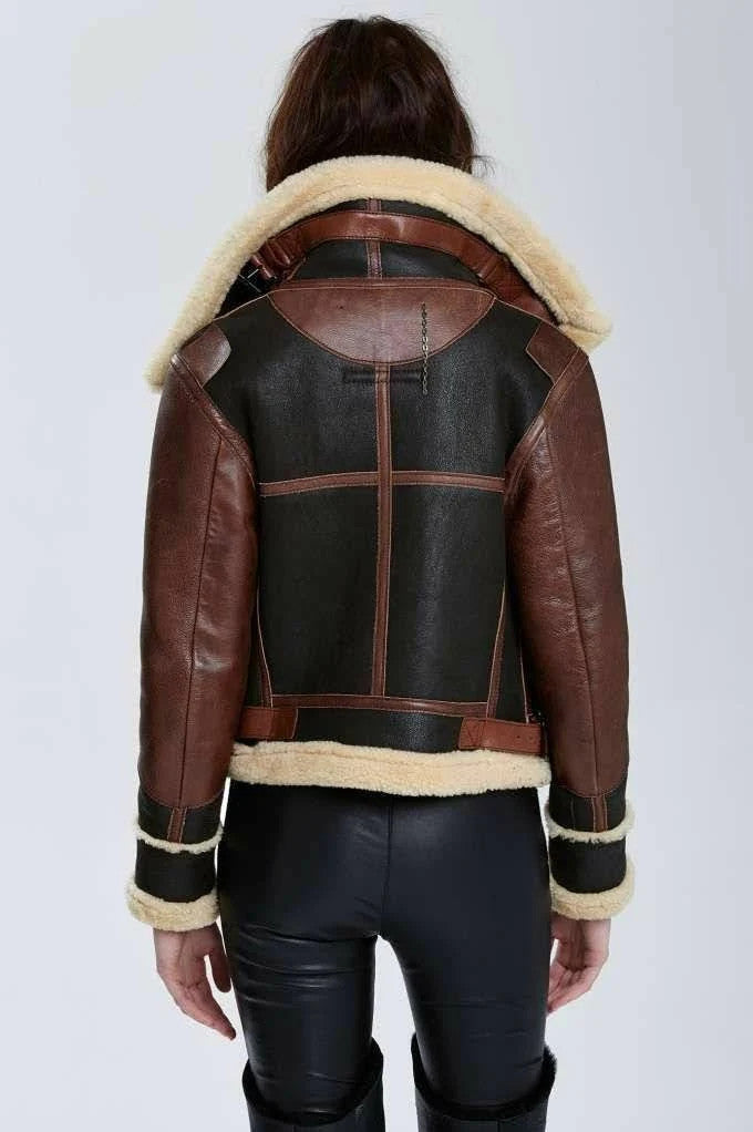 Fearless and Feminine Womens B3 Sheepskin Bomber with Rugged Flight Charm