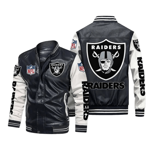 Las Vegas Raiders Varsity Leather Jacket, Bomber Fit with Iconic Sticker Patches