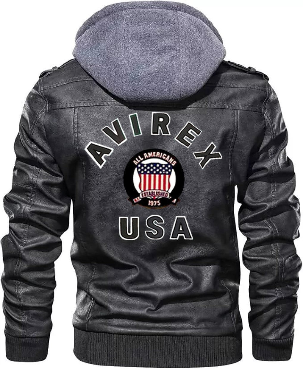Avirex Shadowrider Hooded Leather Moto Bomber Jacket, Zip-Up Streetwear Legend