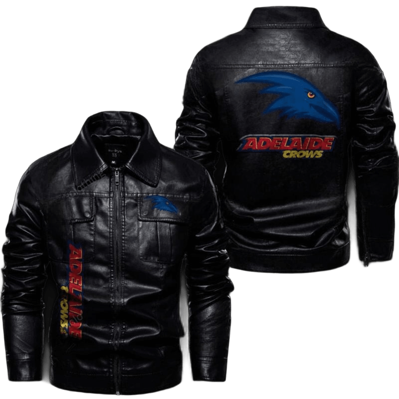 Adelaide Crows Leather Jacket Mens Bomber Style with Logo and Sticker Patches