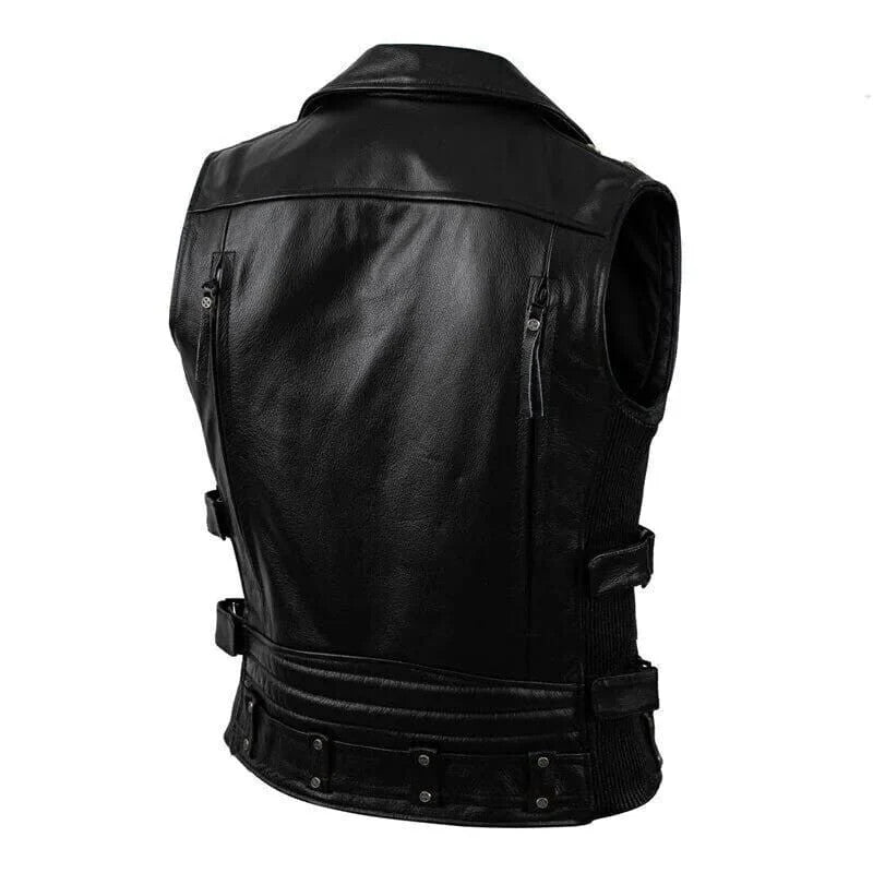 Mens Biker Black Vintage Real Leather Motorcycle Vest Jacket