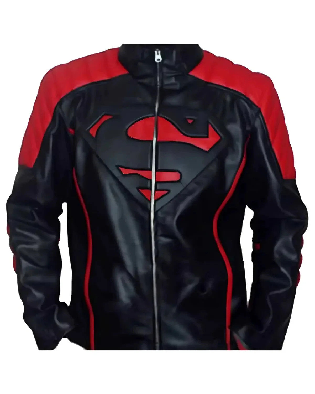 Classy Superman Black Leather Jacket, Red Striped Hero Style