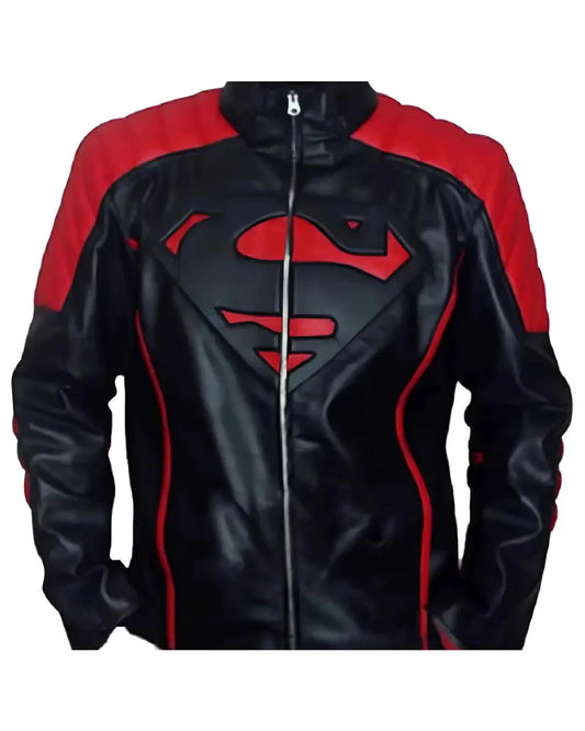 Classy Superman Black Leather Jacket, Red Striped Hero Style