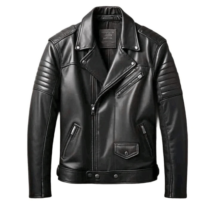 Black Brando Leather Jacket Mens Classic Biker Slim Fit Retro Style